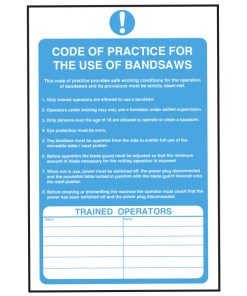 Code of Practice for Bandsaws Safety Sign