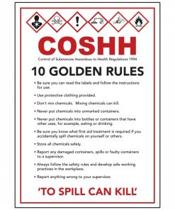 The 10 Golden Rules of COSHH sign, self adhesive vinyl