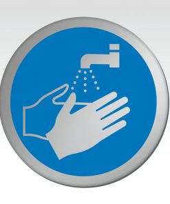 Wash Hands Symbol 75mm Diameter Satin Silver Door Disc