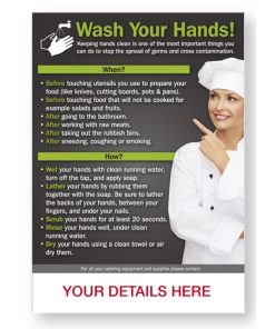 Branded Wash your Hands safety vinyl stickers. Pack of 20 - A5 size