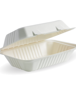 VEGWARE/BAGASSE HINGED MEAL BOX GH026  (GL9FC) 9"X6"