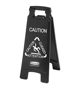Rubbermaid Executive Multi-Lingual Caution Sign, 2-Sided, Black