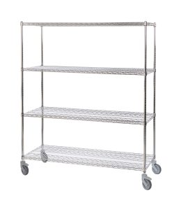 EZ Store + Wire Shelving System, 4-tier, 1200mm W x 500mm D x 1800mm H, 300kg weight load capacity per shelf, bright chrome finish